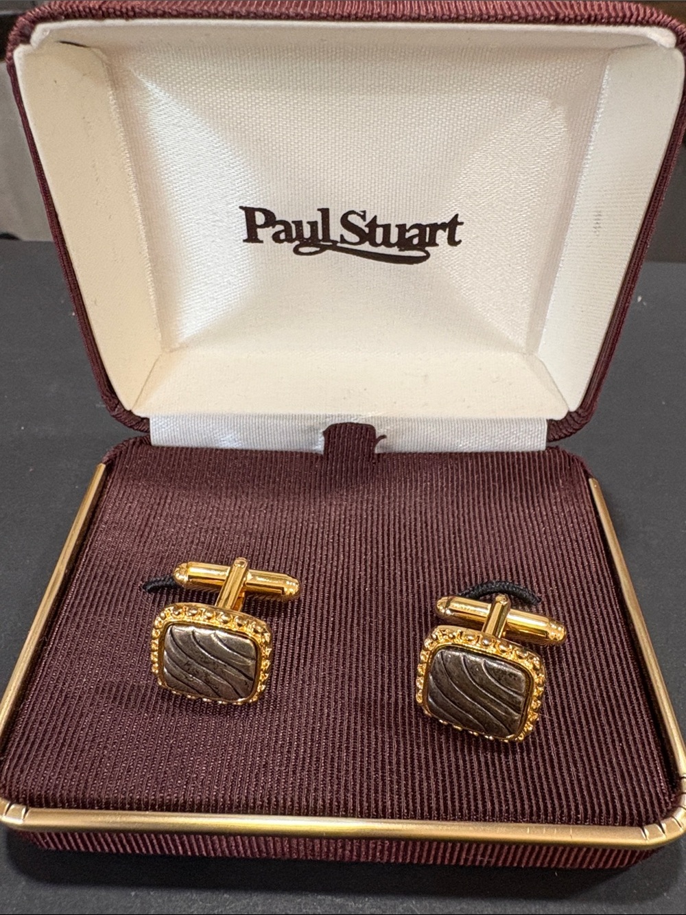 Paul Stuart Gold and Brown Textured Square Cuff Links